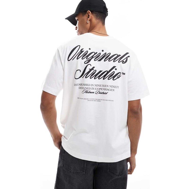 Jack & Jones oversize t-shirt with script back print in white