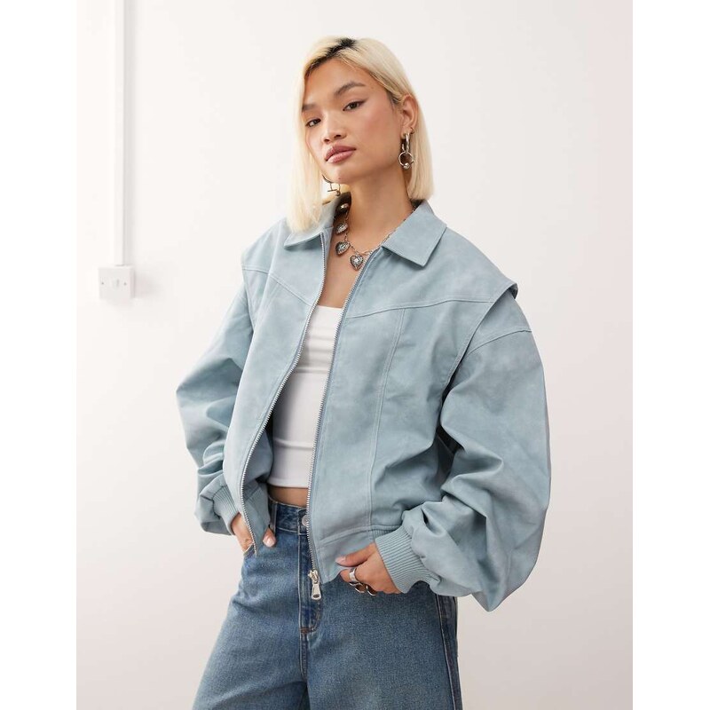 Lioness exclusive Vista leather look contrast stitch bomber