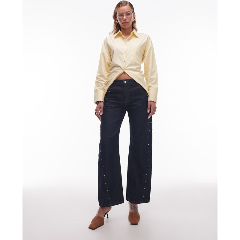 ASOS DESIGN low rise barrel leg studded jean in indigo-Blue 115718843