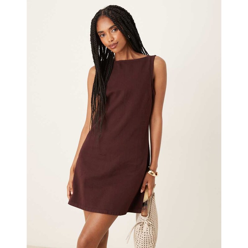 ASOS DESIGN denim mini shift dress in plum-Purple