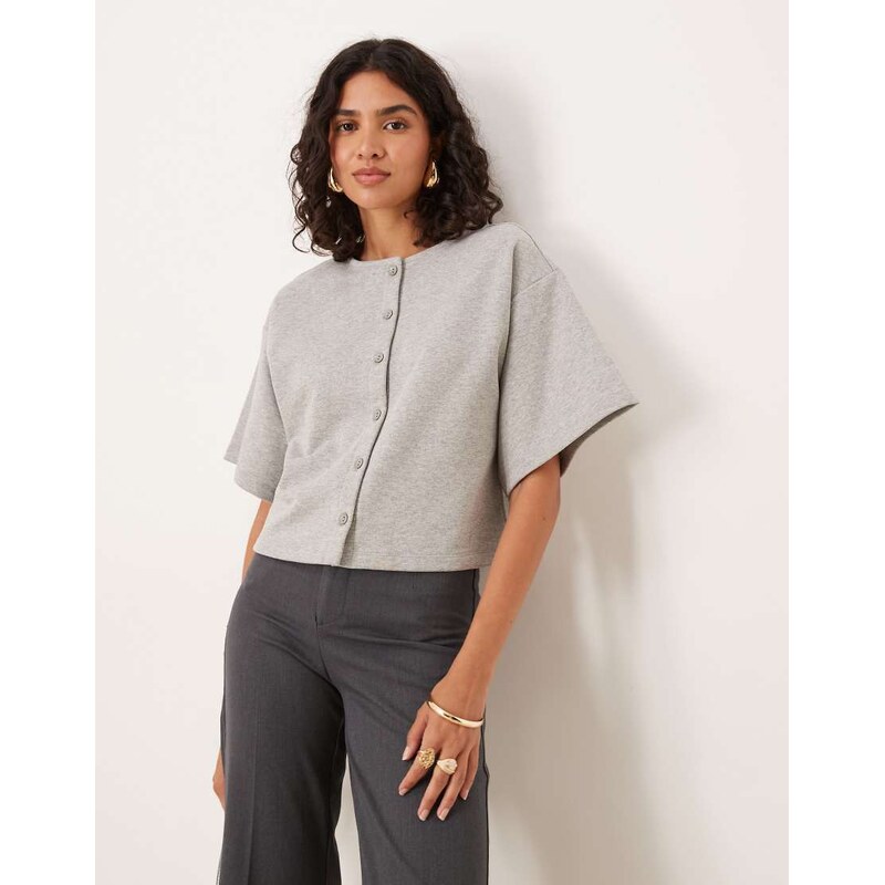 ASOS DESIGN button through sleeveless loopback sweat top in grey