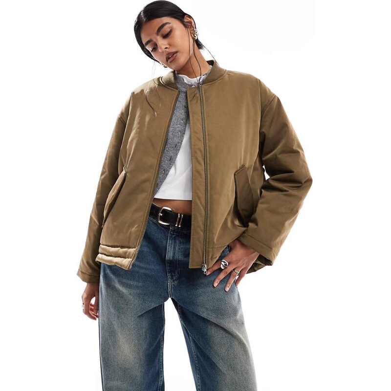ASOS DESIGN MA1 clean bomber jacket in khaki-No colour 107703681