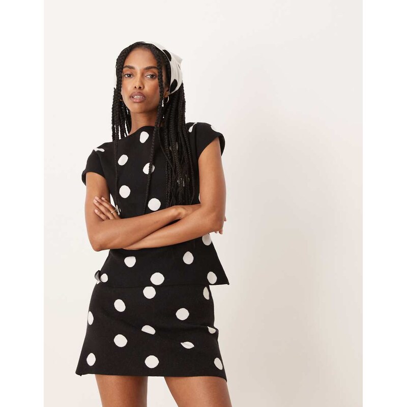 ASOS DESIGN soft knitted mini skirt co-ord in polka dot-Multi
