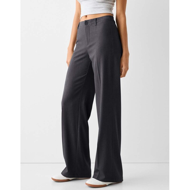 Bershka Wide-leg tailoring trousers in grey