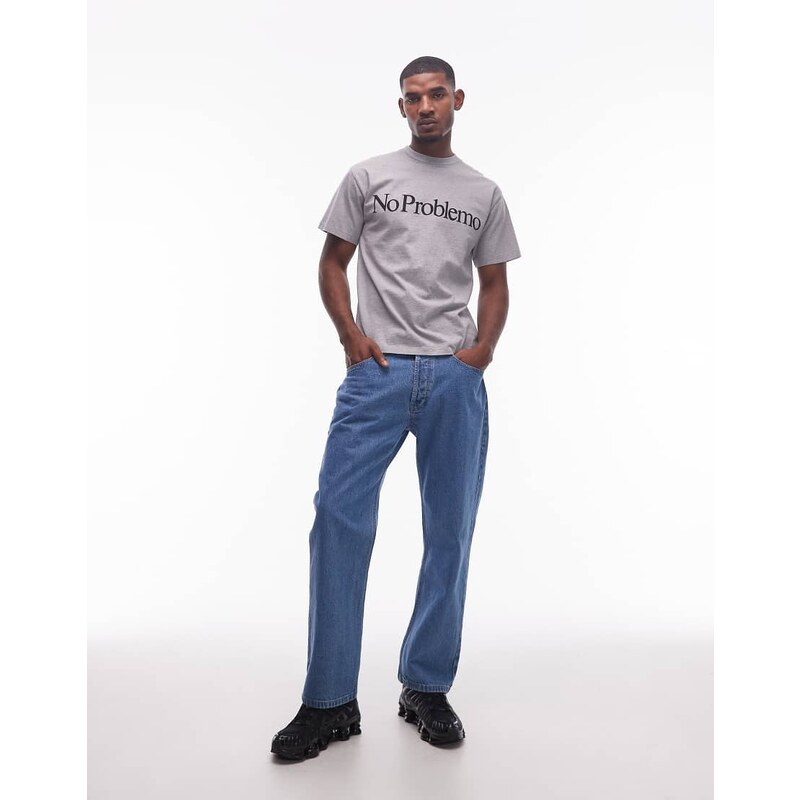 No Problemo baggy jeans in mid blue wash