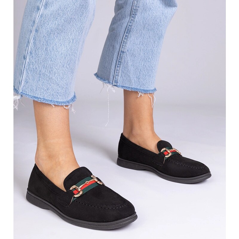D/CEO Gemre Black eco-suede moccasins with a gold ornament Daliana 107010295