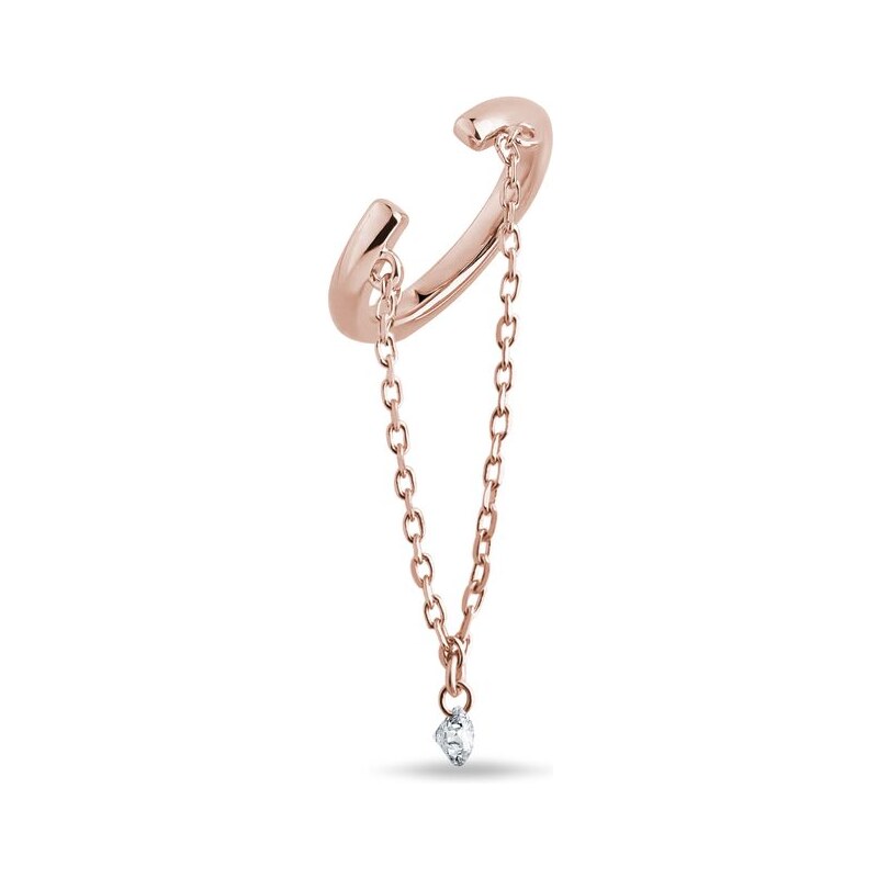 Řetízková náušnice ear cuff s diamantem v růžovém zlatě KLENOTA