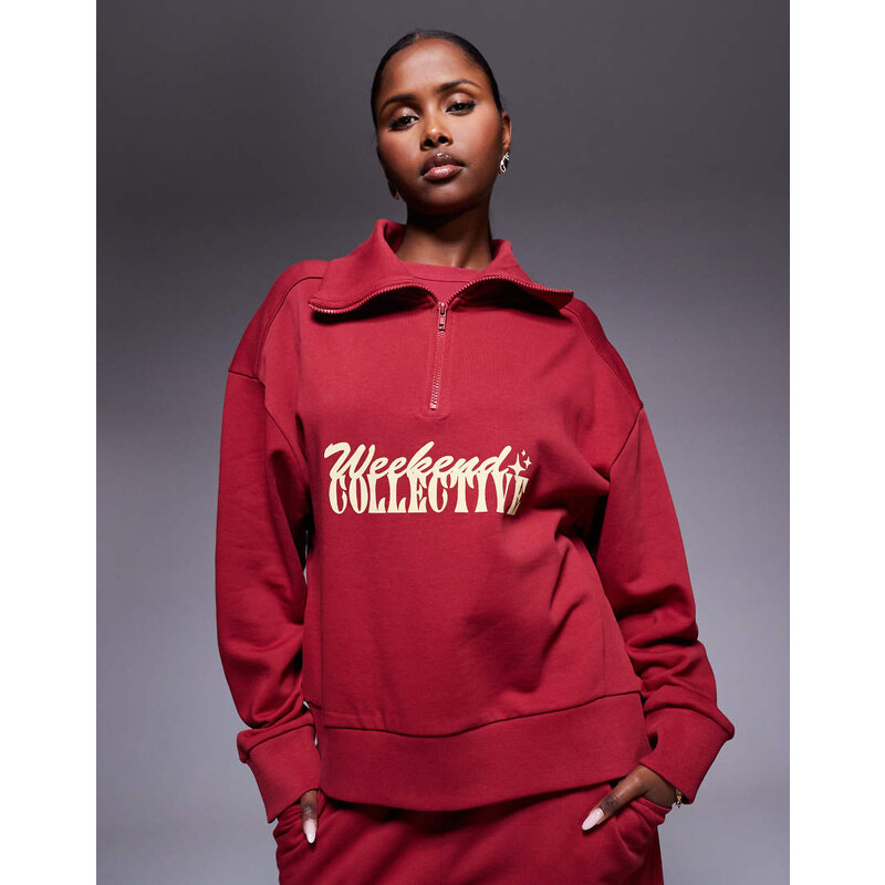 ASOS Weekend Collective Weekend Collective half zip sweatshirt with 107617462