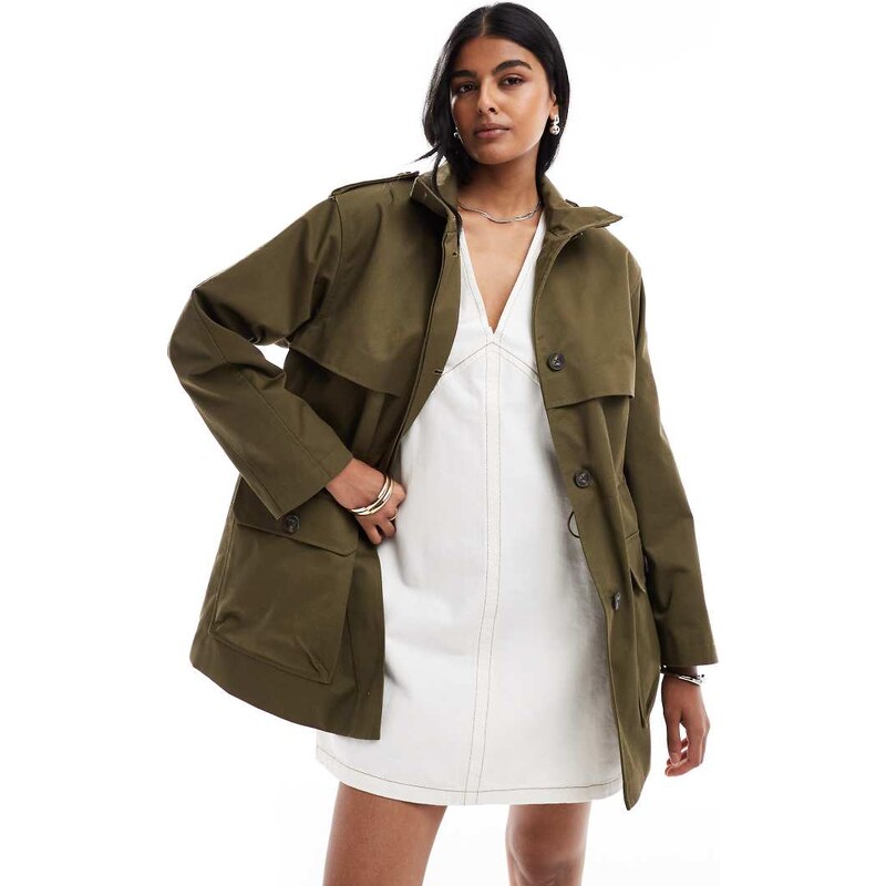 ASOS DESIGN formal four pocket parka in olive-Green 107624432