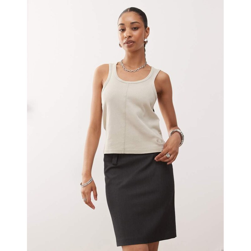 Monki midi tailored skirt in dark grey melange
