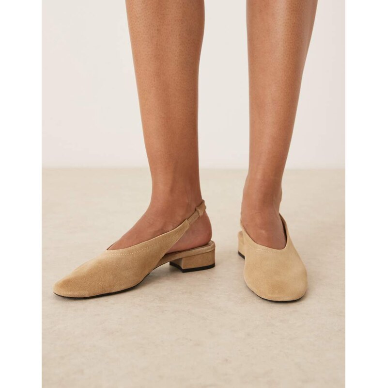 Mango sling back suede heeled mule in latte-Brown 115586592