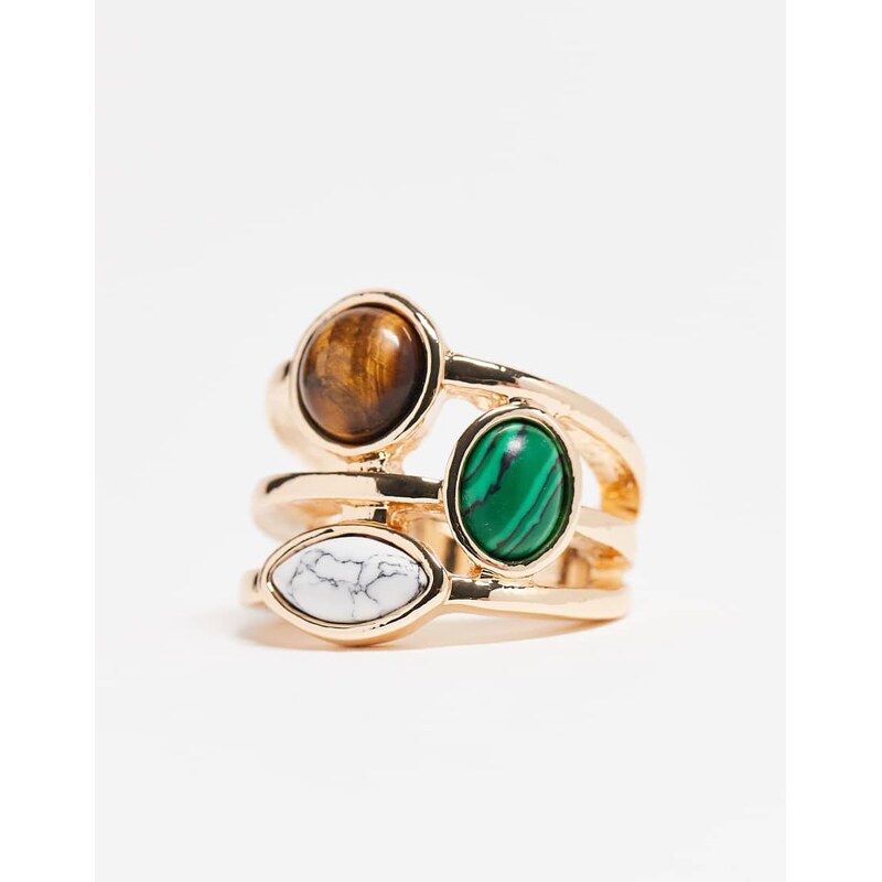 ASOS DESIGN multi band ring with faux semi precious stones in