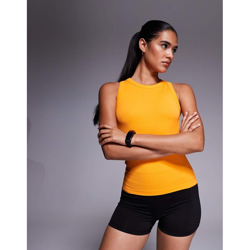 4505 90s slim fit seamless rib cropped vest in tangerine-Orange 107624548