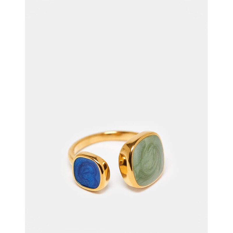 ASOS DESIGN stainless steel wrap around ring with faux semi
