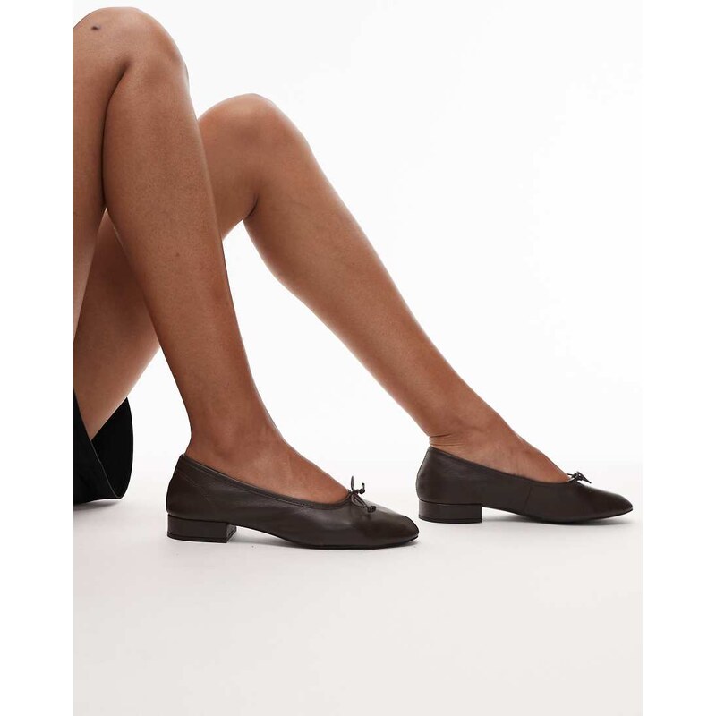 Mango leather heeled ballet flat in brown 107973382