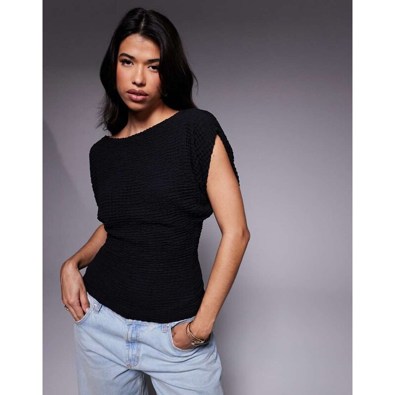 ASOS DESIGN bubble texture batwing top in black