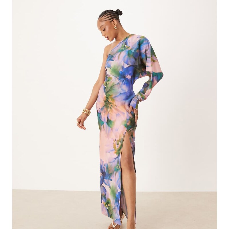 ASOS Tall ASOS DESIGN Tall one shoulder drape midaxi dress in dark 107624498