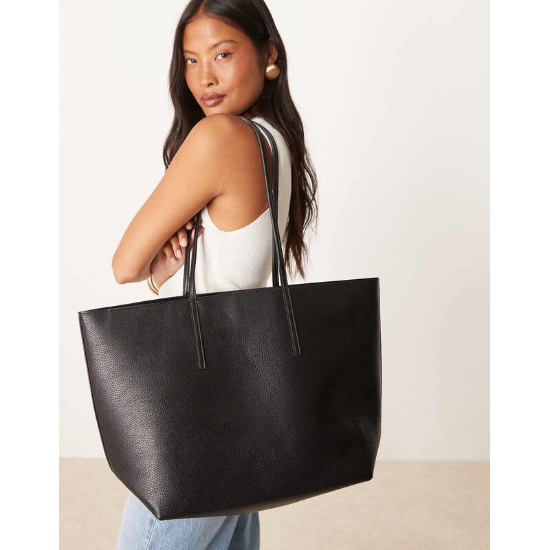 Mango classic faux leather tote bag in matte black 107624738