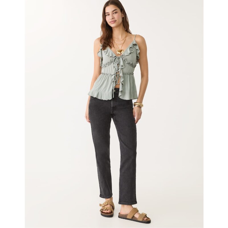 Stradivarius 1465 slim-fit mom jeans in washed black 115491561