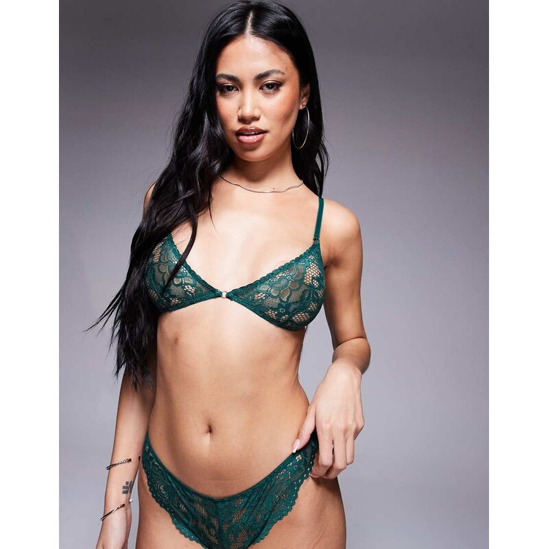 ASOS DESIGN Margot lace triangle bra in forest green