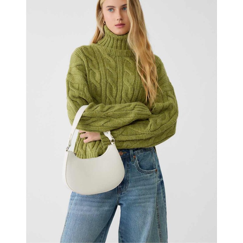 Stradivarius half moon shoulder bag in white