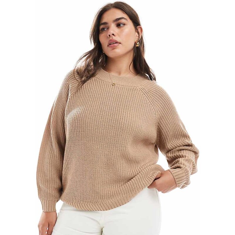 Threadbare Plus crew neck jumper in warm taupe-Neutral 107626682