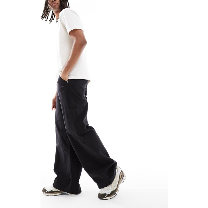 ASOS DESIGN loose cargo trousers in black