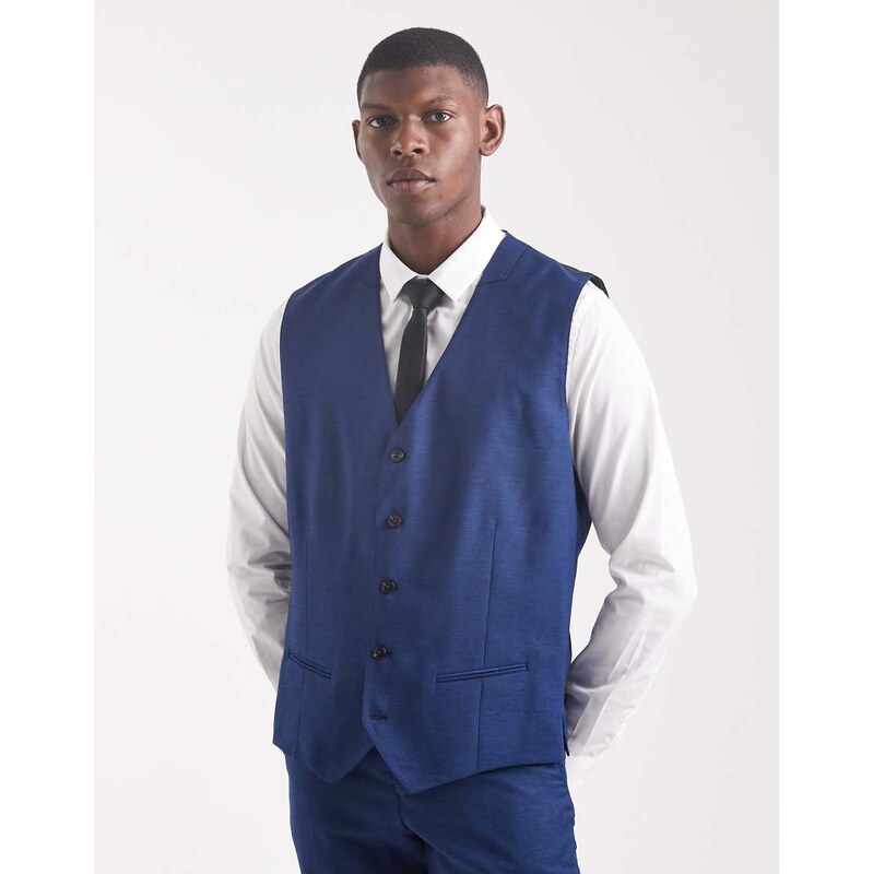 Jack & Jones slim fit wool blend waistcoat in blue