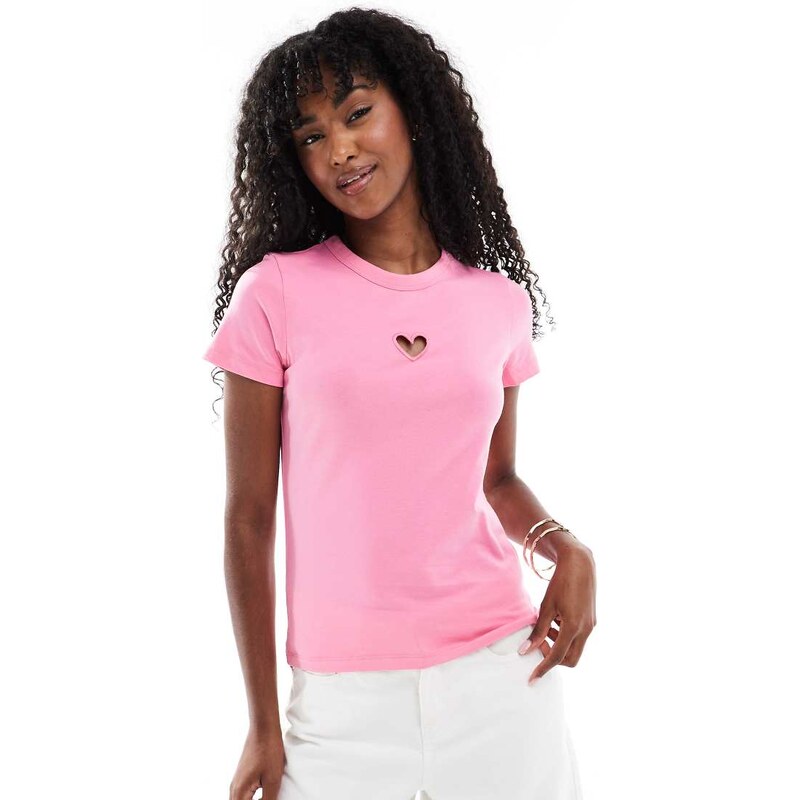 JJXX heart cut out tee in baby pink