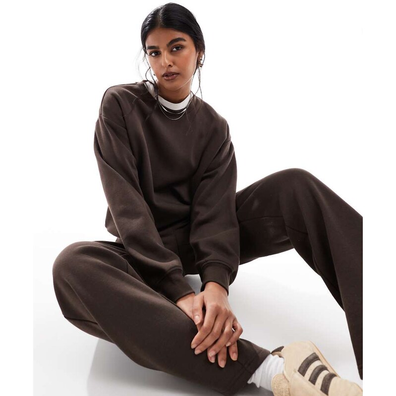Pieces oversized sweatshirt co-ord in chocolate brown