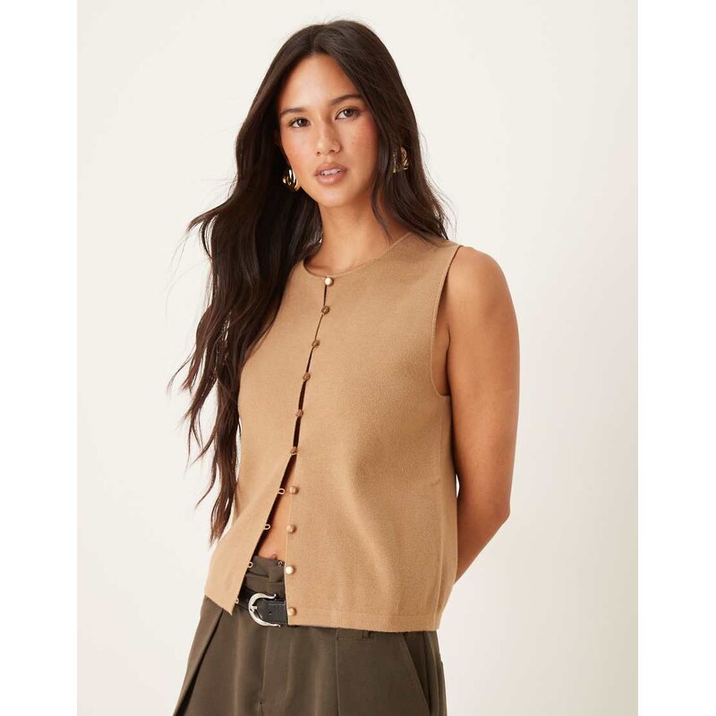 Mango fine knitted vest in mocha-Brown 107626832