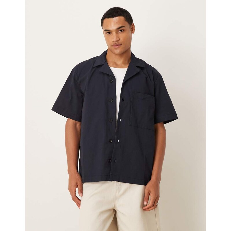 Selected 100% cotton short sleeve shirt in navy