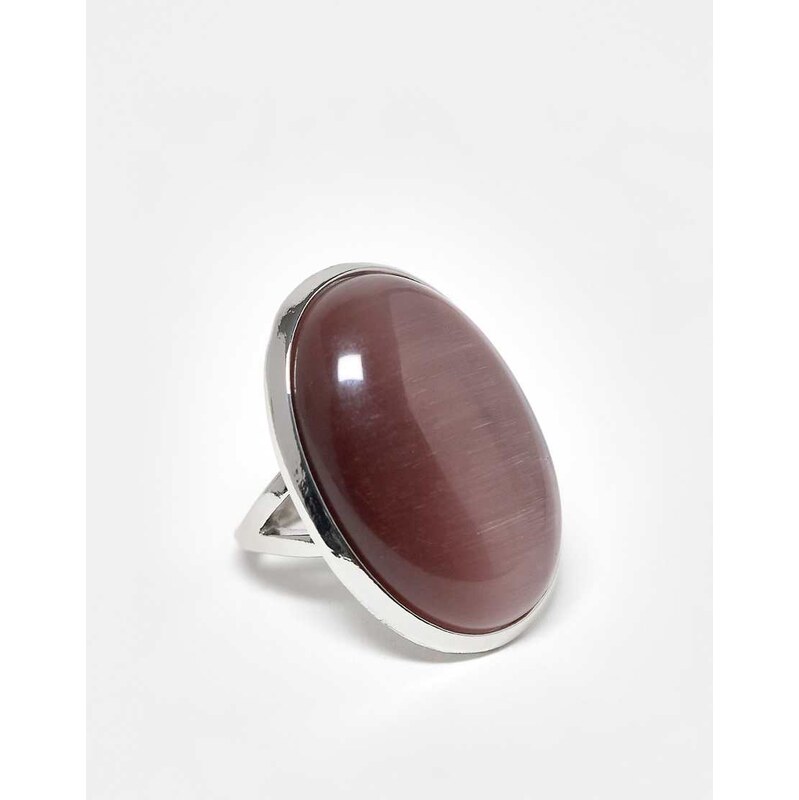 ASOS DESIGN stone-set ring with mauve cat-eye stone in silver