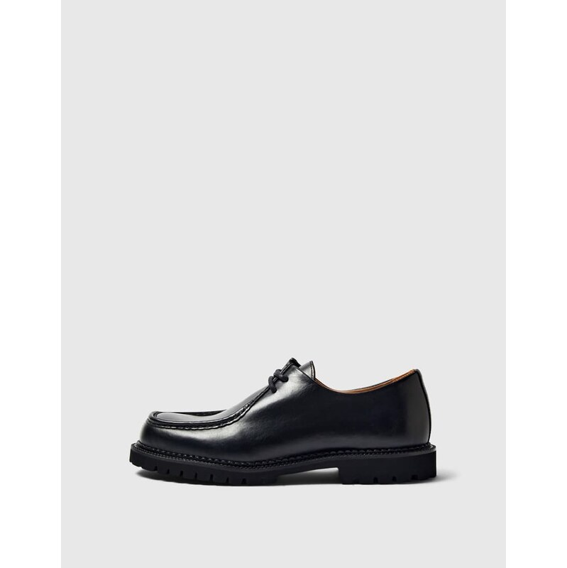 Selected 100% leather moc-toe shoes in black