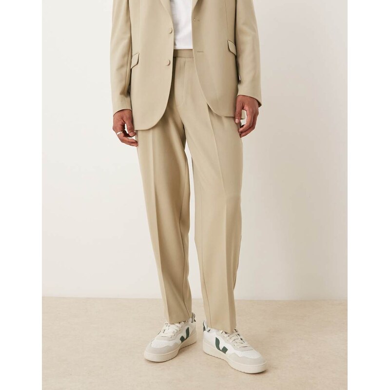 ASOS DESIGN oversized tapered suit trousers in stone-Green