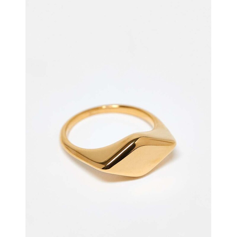 ASOS DESIGN waterproof stainless steel ring with signet design in gold 110637302