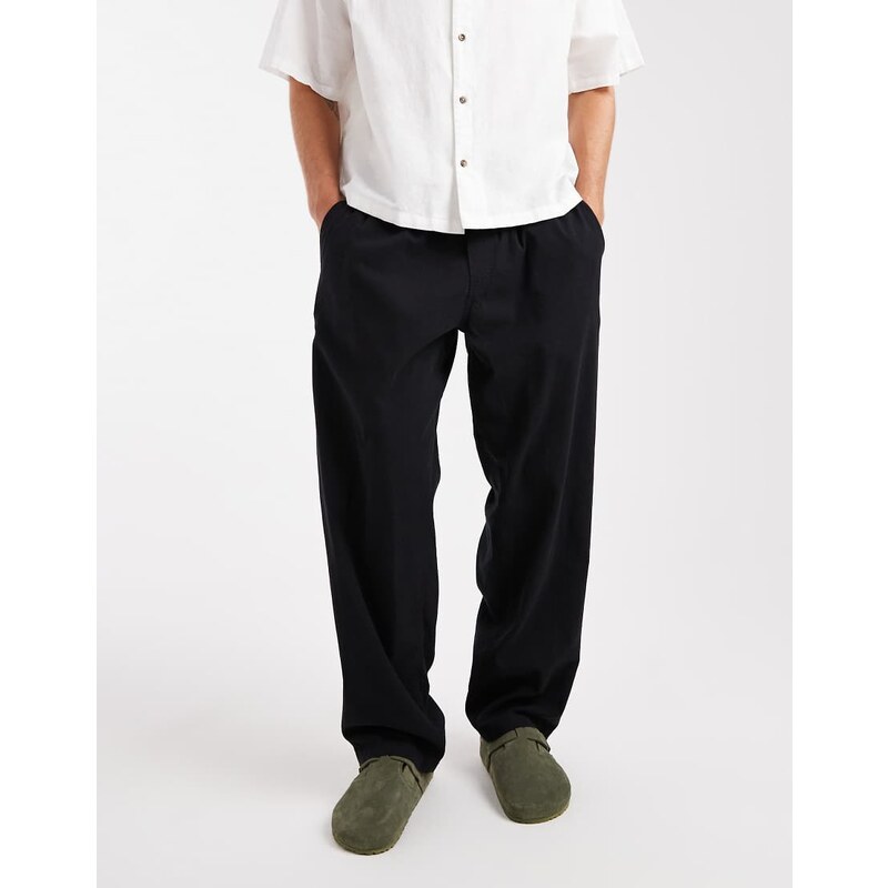 Jack & Jones loose fit linen mix trouser in black