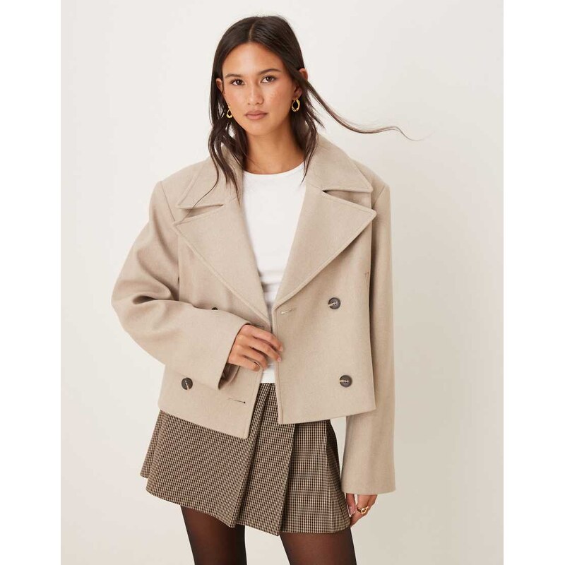ASOS DESIGN short formal trench coat in oatmeal-Brown 107642114