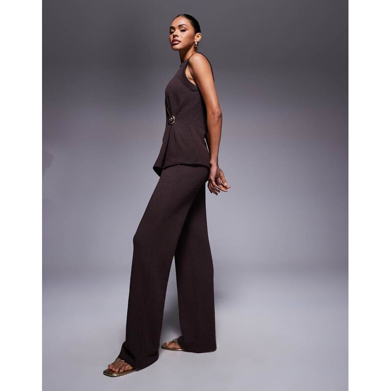 River Island textured wide leg trouser co-ord in brown 107642137