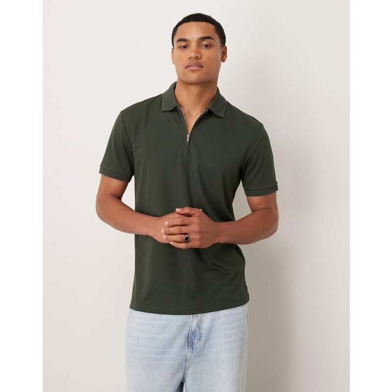 Selected half zip polo shirt in green
