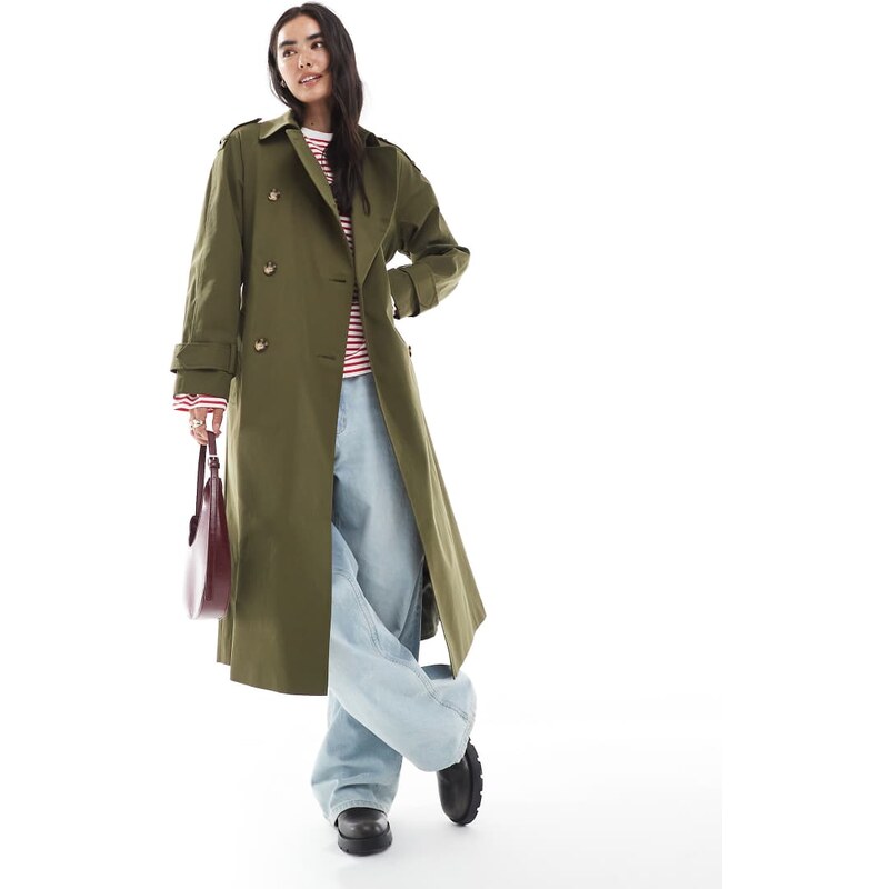 ASOS DESIGN longline trench coat in olive-Green 115512683