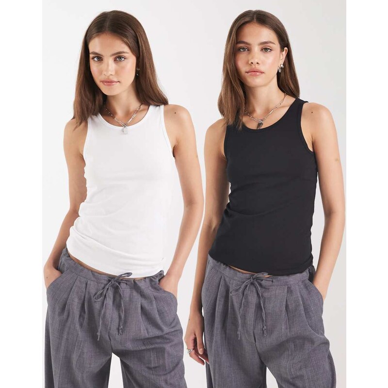JJXX 2 pack racer vest in black and white 107642170