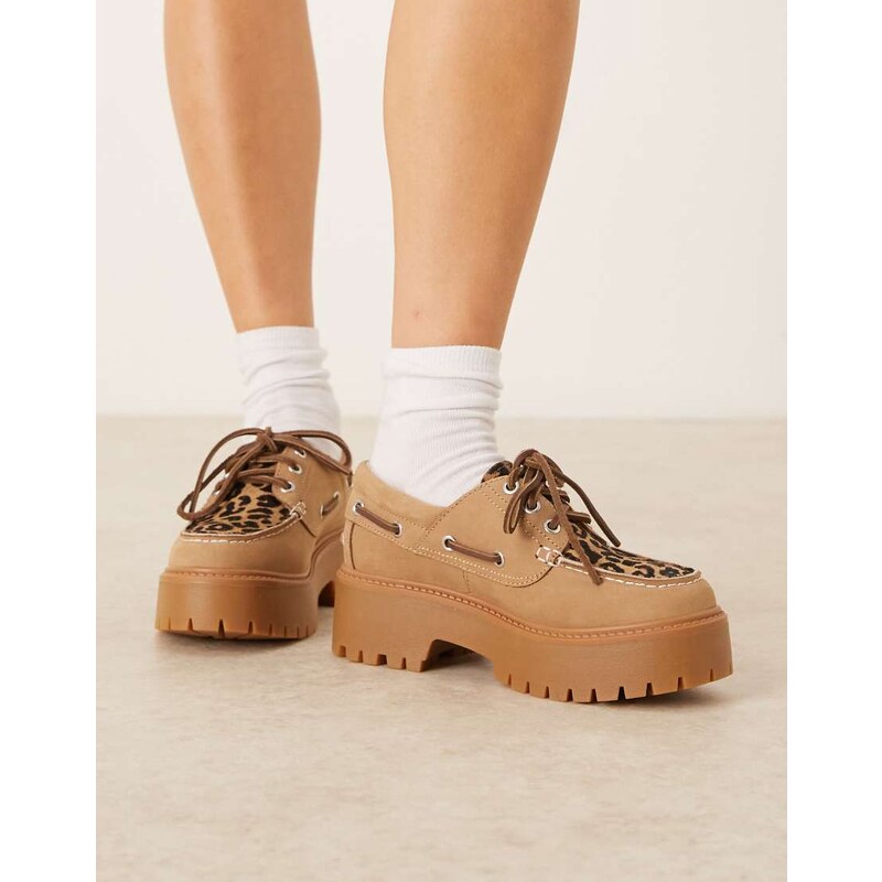 Timberland Stone Street platform 3 eye boat shoe in leopard pony