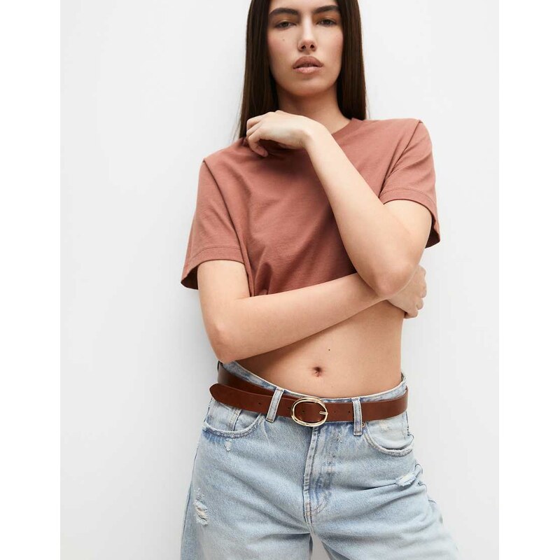 Pull&Bear belt with oval buckle in brown 107642188