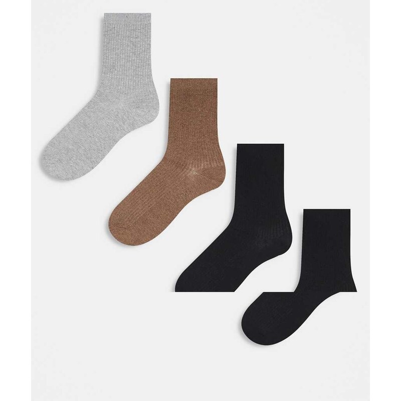 Pieces 4 pack ribbed socks in neutral tones-Multi 107642262