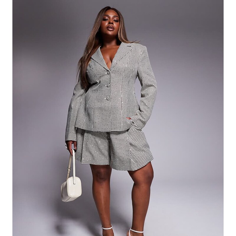 ASOS LUXE Curve co-ord houndstooth flippy short in brown sequin