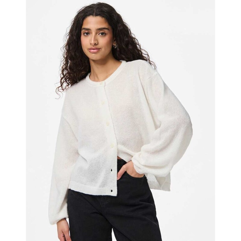 Pieces Knitted cardigan in cloud dancer-White