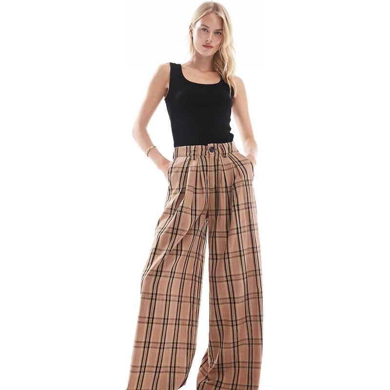 Noisy May Tall high waist wide leg trousers with pleat detail in