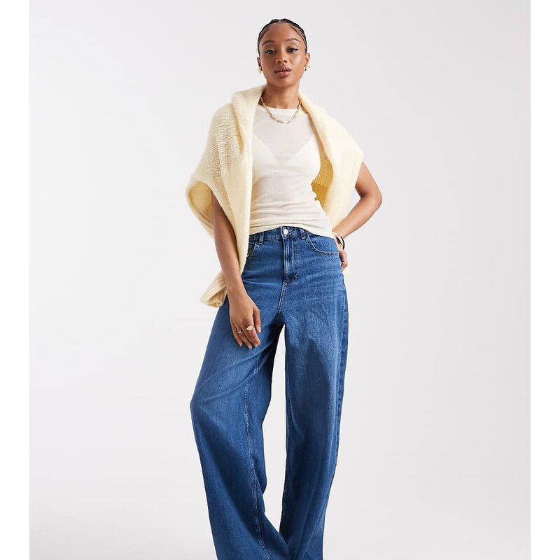 ONLY Tall Paulina high waist baggy jeans in mid blue denim 107643547