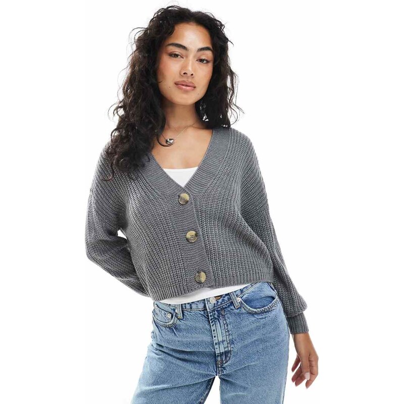 ONLY ribbed knitted cardigan in dark grey